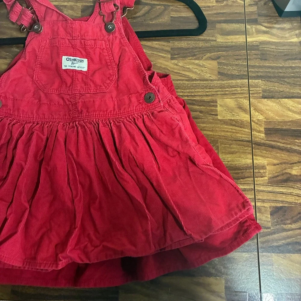 BUNDLE OshKosh B'Gosh Corduroy Overall Dress Jumper Size 3T Red Holiday